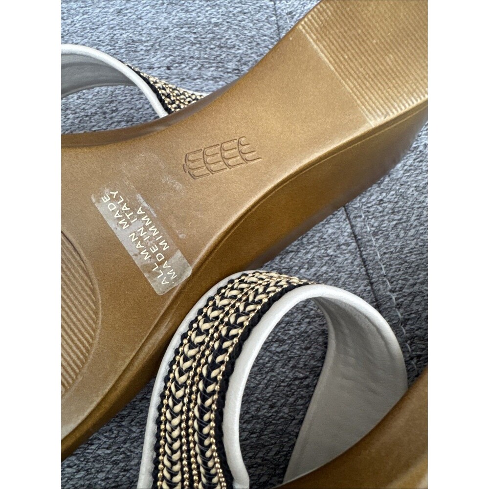Toscanella Handmade Italy Ella Cream with Gold Black Accent Wedge Sandal SZ 9.5 - Picture 9 of 16